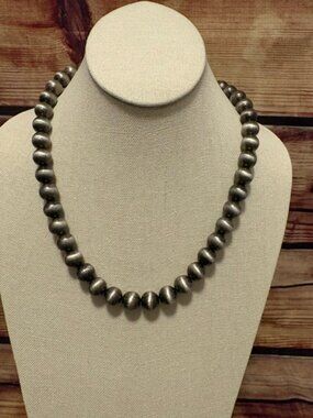 ISAC Handmade 16" Silver Tone 12mm Western Bead Necklace, 5" Extender